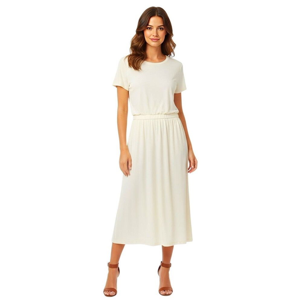 Old Navy Womens Dress Sz Small Midi Cut Back Open Neutral Cream Minimalist